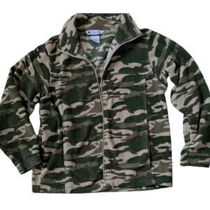 Columbia Camo Fleece Full Zip Jacket Boys Xl 14 Green Tan Outdoor Hiking